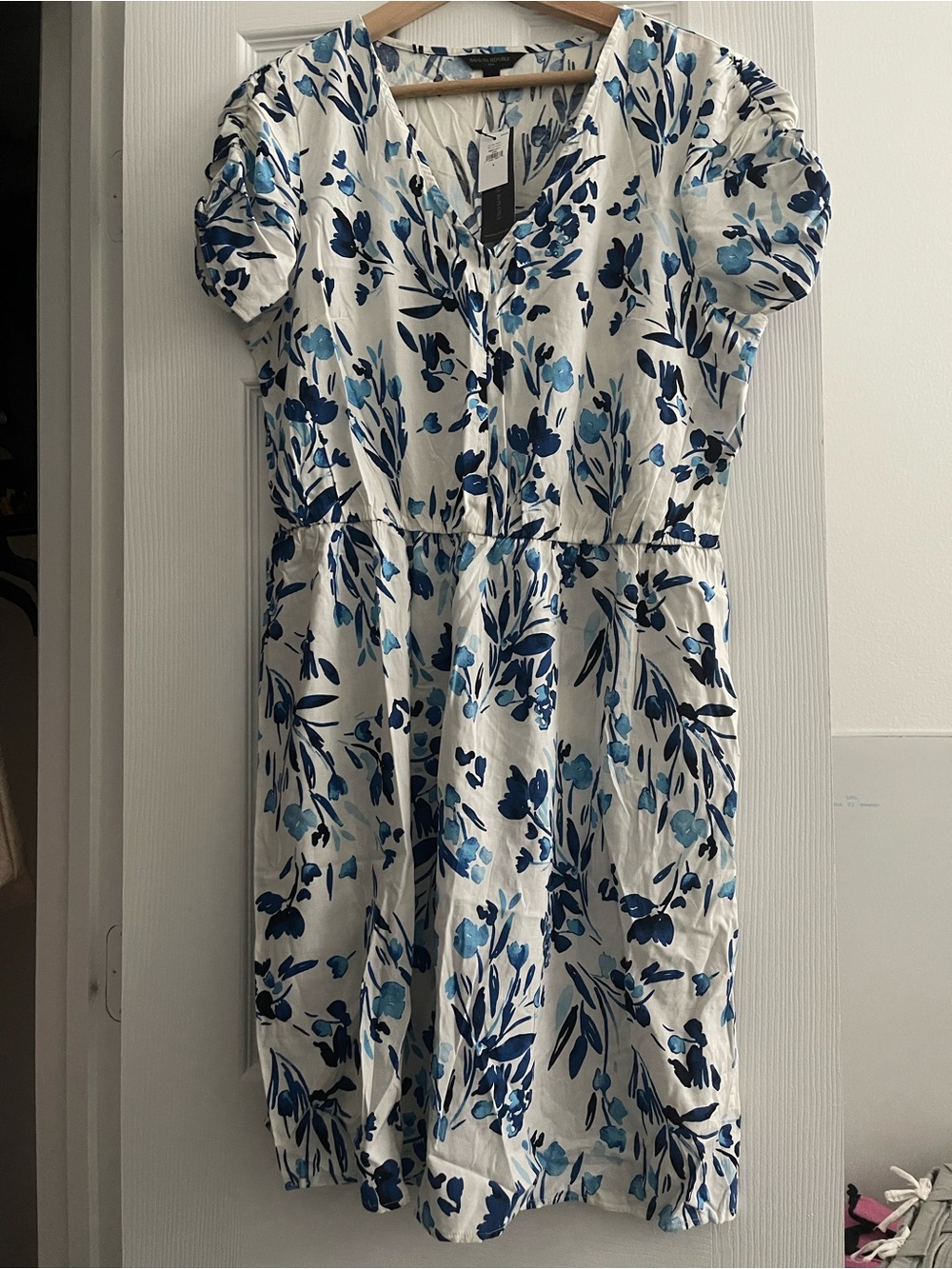 Women’s Blue Floral V-Neck Dress